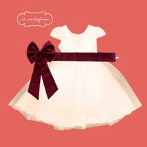 Vestido longo Off White com Faixa e Laço MARSALA Infantil Festa elegância conforto luxo REF4166