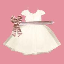 Vestido longo Off White com Faixa e Laço NUDE Infantil Festa elegância conforto luxo REF4166