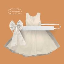 Vestido longo Off White com Faixa e Laço OFF WHITE Infantil Festa elegância conforto luxo REF4166 Vestido longo Off White com Faixa e Laço OFF WHITE Infantil Festa elegância conforto luxo REF4166