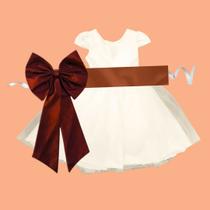 Vestido longo Off White com Faixa e Laço TERRACOTA Infantil Festa elegância conforto luxo REF4166 Vestido longo Off White com Faixa e Laço TERRACOTA Infantil Festa elegância conforto luxo REF4166