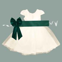 Vestido longo Off White com Faixa e Laço VERDE MUSGO Infantil Festa elegância conforto luxo REF4166 Vestido longo Off White com Faixa e Laço VERDE MUSGO Infantil Festa elegância conforto luxo REF4166