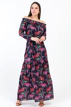 Vestido Longo Ombro a Ombro Floral Pink-M Vestido Longo Ombro a Ombro Floral Pink-M