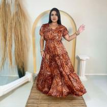 Vestido Longo Onça em Seda Moda Sofisticada Feminina