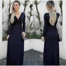 Vestido Longo Outono Inverno Manga Longa Decote Em V