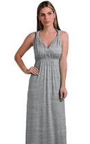 Vestido Longo Para Gestante E Amamentação Com Busto Ajustável - Mescla Cinza