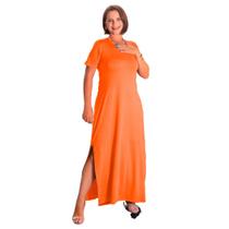 Vestido Longo Para Senhora Evangélica Madrinha Manga Curta Mulher Madura Gola Redonda Com Fenda Lateral