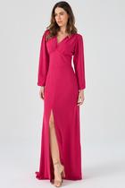 Vestido Longo PKS Com Fenda Rosa Pink