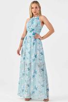 Vestido Longo PKS Frente Única Estampado Floral