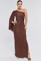Vestido Longo PKS Malha Plissada Marrom Vestido Longo PKS Malha Plissada Marrom