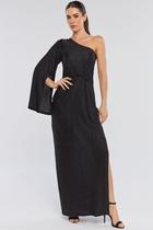 Vestido Longo PKS Malha Plissada Preto Vestido Longo PKS Malha Plissada Preto