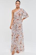 Vestido Longo PKS Um Ombro Só Estampa Mousse