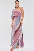 Vestido Longo PKS Um Ombro Só Estampa Watercolor