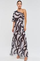 Vestido Longo PKS Um Ombro Só Estampa Wave