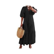 Vestido Longo Plissado Com Decote Em V Para Mulheres Moda Casual De Verão Elegante Estilo De Férias