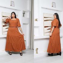 Vestido Longo Plus Size 3 Marias Detalle com Renda con Elastex na Costa Discreto com manga Estilo Si Vestido Longo Plus Size 3 Marias Detalle com Renda con Elastex na Costa Discreto com manga Estilo Si