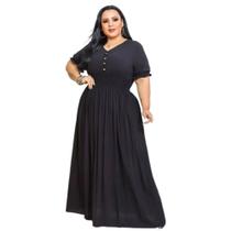 Vestido Longo Plus Size Babado Moda Bloguera Com Botão G2-g3 - Eduarda Moda Fashion