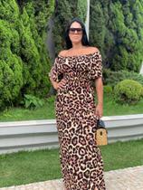 Vestido Longo Plus Size Ciganinha Animal Print Onça