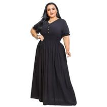 Vestido Longo Plus Size Ciganinha Babado com Botão Modinha - Eduarda Moda Fashion