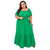 Vestido Longo Plus Size Ciganinha Babado Gola Cordão Luxo - Eduarda Moda Fashion