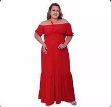 Vestido Longo Plus Size Ciganinha Com babado Tamanho Grande Liso Verão