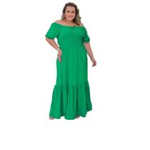 Vestido Longo Plus Size Ciganinha Liso 48 Ao 52