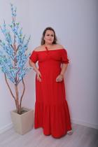 Vestido Longo Plus Size Ciganinha Liso Manga Curta com Camadas Verão