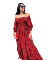 Vestido Longo Plus Size Ciganinha Tamanho Grande Xadrez Tendência 2024