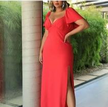Vestido longo Plus size com fenda cor única tamanho 48