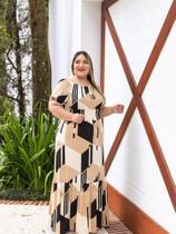 Vestido Longo Plus Size Decote Ciganinha Lastex Na Cintura