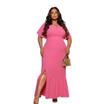 Vestido Longo Plus Size Duna Feminino Decote V Festa