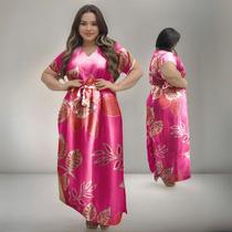 Vestido Longo Plus Size Em Viscolinho Leve Gola Em V Cinto