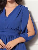 Vestido Longo Plus Size Feminino Fenda Manga 3/4 Elegante Vestido Longo Plus Size Feminino Fenda Manga 3/4 Elegante