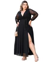 Vestido Longo Plus Size Festa Manga Em Tule Madrinha