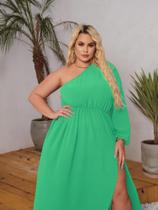 Vestido Longo Plus Size Festa Manga Nula Fenda Faixa Amarração Ajustável Elegante Vestido Longo Plus Size Festa Manga Nula Fenda Faixa Amarração Ajustável Elegante
