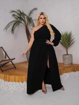 Vestido Longo Plus Size Festa Manga Nula Fenda Faixa Amarração Ajustável Elegante