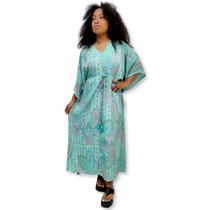 Vestido Longo Plus Size Kaftan Indiana Estilo Seda Estampada