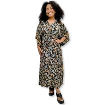 Vestido Longo Plus Size Kaftan Indiana Estilo Seda Estampada