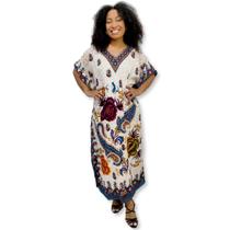 Vestido Longo Plus Size Kaftan Indiana floral Arabesco 1202