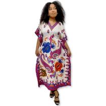 Vestido Longo Plus Size Kaftan Indiana floral Arabesco 1202