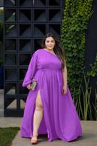 Vestido Longo Plus Size Manga Única Longa Com Fenda Lateral Casamento Convidada Festa