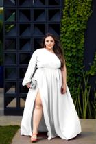 Vestido Longo Plus Size Manga Única Longa Com Fenda Lateral Casamento Convidada Festa Vestido Longo Plus Size Manga Única Longa Com Fenda Lateral Casamento Convidada Festa