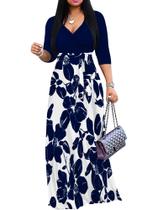 Vestido longo plus size mollyer com decote em V e estampa floral, tamanho 3X-GG