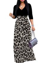 Vestido longo plus size mollyer com decote V cruzado e estampa de leopardo 3XL