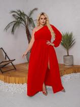 Vestido Longo Plus Size Mula Manca Manga Comprida Fenda Faixa Amarração Casamento Madrinha Convidada