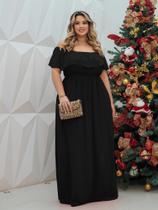 Vestido Longo Plus Size Ombro a Ombro Ajustável Fenda Lateral Casual Elegante
