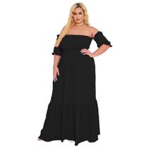 Vestido Longo Plus Size Ombro A Ombro Modelador Acinturado Duas Marias Manga Curta Princesa