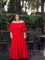 Vestido Longo Plus Size Rodado Manga Princesa 3/4 Com Elástico Ajustável Elegante