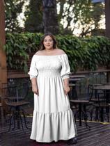 Vestido Longo Plus Size Rodado Manga Princesa 3/4 Com Elástico Ajustável Elegante