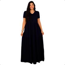 Vestido Longo Plus Size Três Marias Bata De Babados Manga Curta Soltinho Conforto Vestido Longo Plus Size Três Marias Bata De Babados Manga Curta Soltinho Conforto