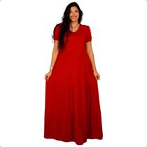 Vestido Longo Plus Size Três Marias Bata De Babados Manga Curta Soltinho Conforto